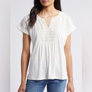 Lucky Brand Schiffley Yoke Eyelet Trim Top